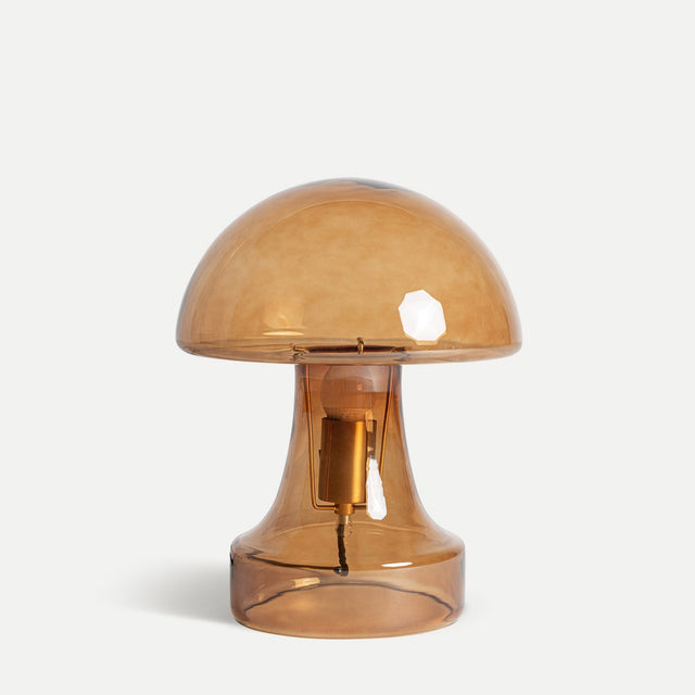 Vista frontal Lámpara de Sobremesa Hasselt Vidrio en color ámbar con acabado traslúcido Kodu Homedesign Vical Slowdeco