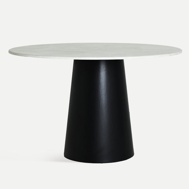 Vista frontal Mesa de Comedor Redonda Noth diámetro 120 cm blanca y negra Kodu Homedesign Slowdeco