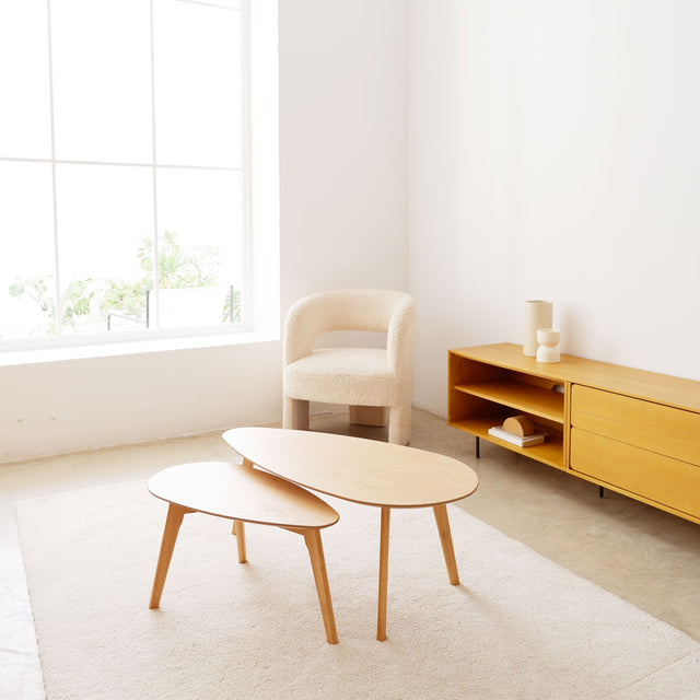 Vista frontal Mesas de Centro Ovaladas Hugo Natural salón comedor Som Casa Slowdeco