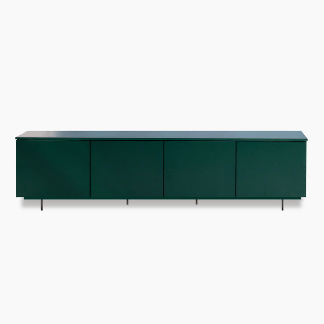 Vista frontal Mueble TV Nolla 200 cm Verde Musgo 4 puertas sobre patas de metal Slowdeco