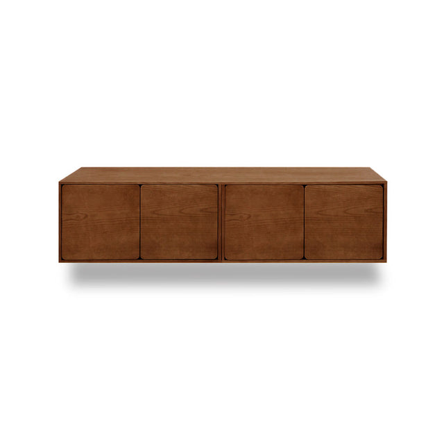 Vista frontal Mueble TV Penxat 160 cm Nogal 4 puertas colgado pared Slowdeco