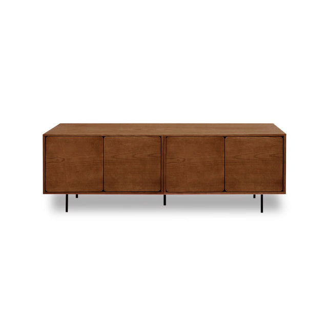 Vista frontal Mueble TV Penxat 160 cm Nogal 4 puertas patas metal Slowdeco