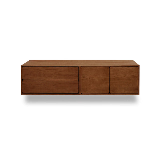 Vista frontal Mueble TV Penxat 160 cm Personalizado Nogal 2 cajones 2 puertas colgado pared Slowdeco