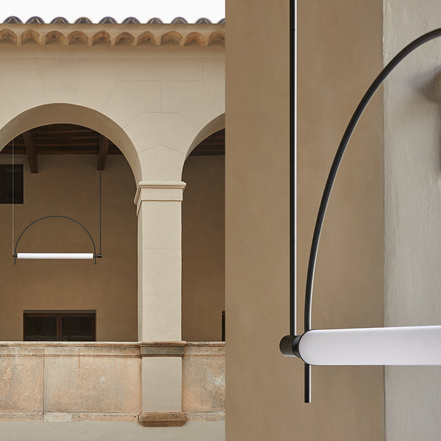 Vista frontal lateral Lámpara colgante Arc negro mate pasillo Aromas del Campo Slowdeco