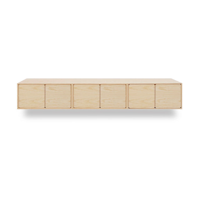 Vista frontal mueble de TV 240 cm Penxat Natural Personalizado 6 Puertas colgado pared Slowdeco