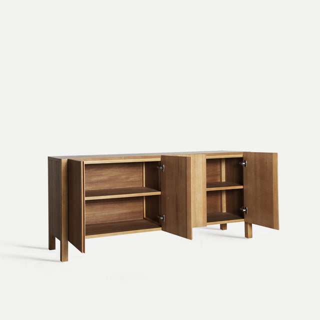 Vista lateral Aparador Copenhague 180 cm Madera puertas abiertas Homedesign Slowdeco