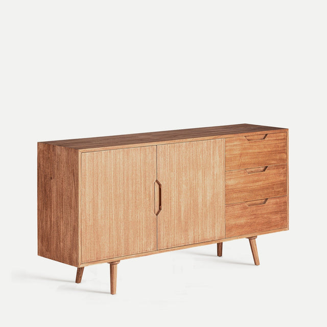 Vista lateral Aparador Moss 160 madera de mindi 2 puertas y 3 cajones Kodu Homedesign Slowdeco