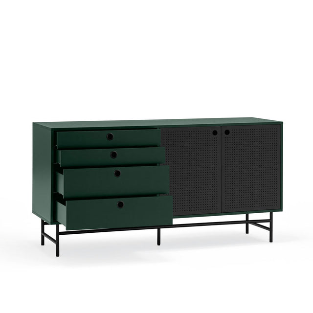 Vista lateral aparador Punto 150 cm Verde Oscuro Negro Slowdeco