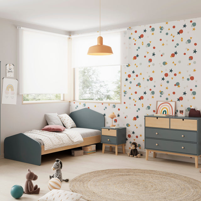 Mesita de Noche Infantil Estefanía 40 Verde Kaki & Pino