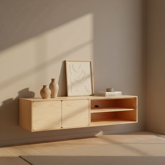 Mueble TV Flotante Penxat 160 Natural - 2 Puertas 1 Balda