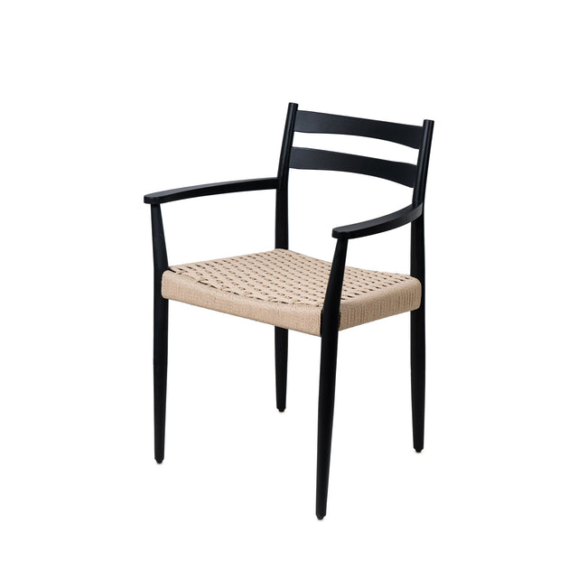 Silla Con Reposabrazos Edna Negra & Cuerda Natural