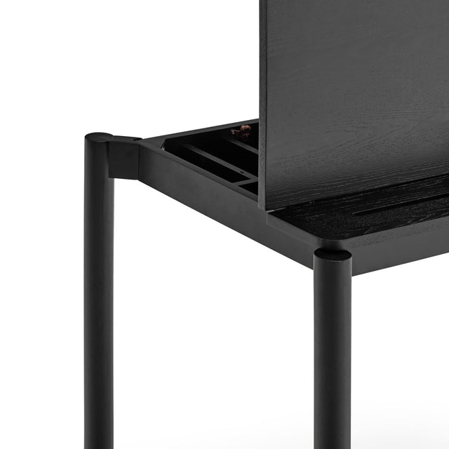 Vista detalle Escritorio rectangular Atlas 136 Madera Negra apertura tapa cajones oculto Teulat Slowdeco