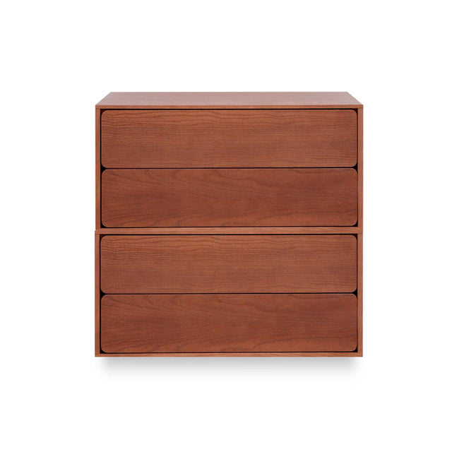 Vista frontal Cómoda 80 cm Nogal 4 cajones apoyada suelo Slowdeco