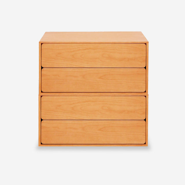 Vista frontal Cómoda 80 cm Roble 4 cajones apoyada suelo Slowdeco