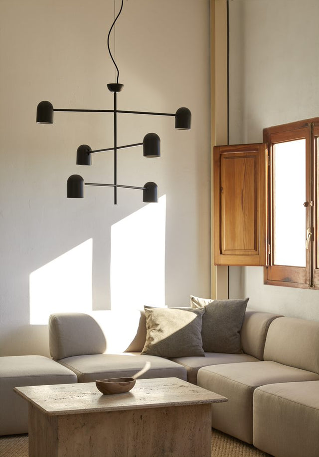 Vista frontal Lámpara colgante Pip acero negro mate salón comedor Aromas del Campo Slowdeco