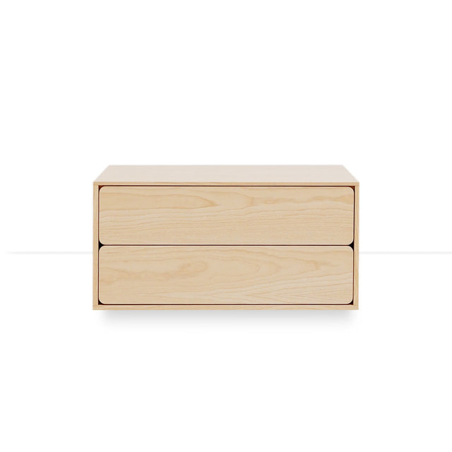 Vista frontal Mueble Auxiliar de 80 cm Natural Nórdico Con 2 Cajones Apoyado a suelo con niveladores Slowdeco