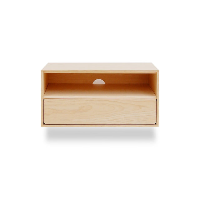 Vista frontal Mueble Auxiliar de 80 cm Natural Nórdico Con un Cajón Colgado a Pared Slowdeco