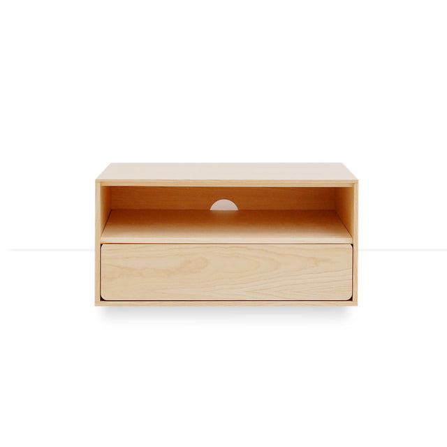 Vista frontal Mueble Auxiliar de 80 cm Natural Nórdico Con un Cajón Extraíble Apoyado a suelo con niveladores Slowdeco