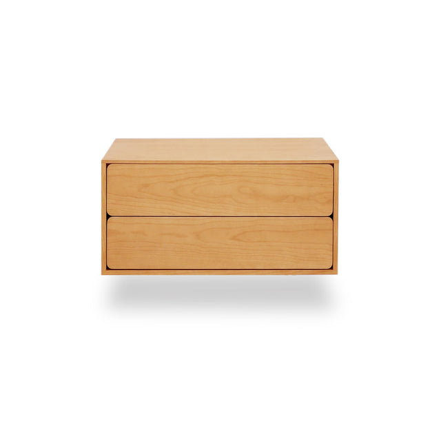 Vista frontal Mueble Auxiliar de 80 cm Roble Natural Con 2 Cajones Extraíbles Colgado a Pared Slowdeco