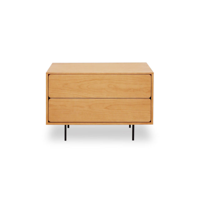 Vista frontal Mueble Auxiliar de 80 cm Roble Natural Con Cajones Extraíbles Apoyado sobre patas de metal Slowdeco