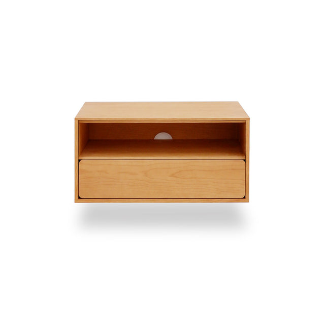Vista frontal Mueble Auxiliar de 80 cm Roble Natural Con un Cajón Extraíble Colgado a Pared Slowdeco