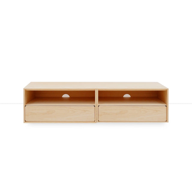 Vista frontal Mueble TV Penxat 160 cm Personalizado Natural Nórdico 2 cajones apoyado suelo niveladores Slowdeco