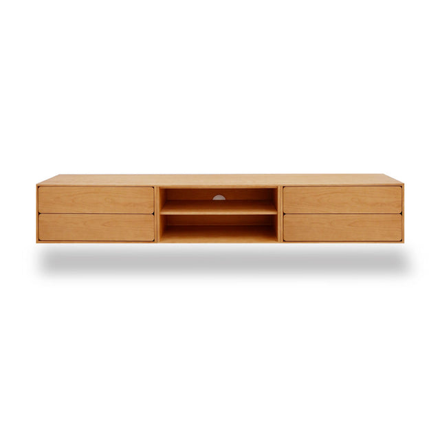 Mueble de TV de 240cm personalizado Roble Natural Cajones Extraíbles / Sin Puerta / Cajones Extraíbles Colgado a Pared Slowdeco