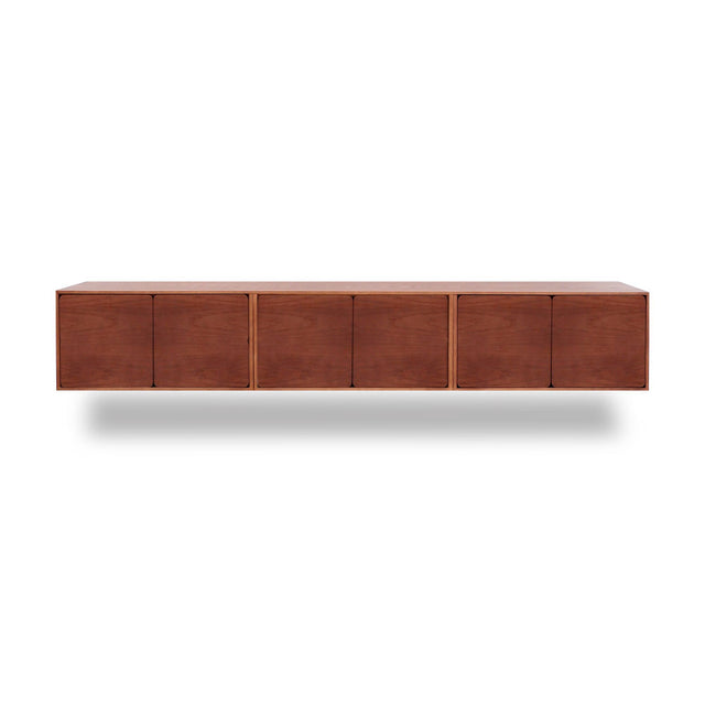 Mueble de TV de 240cm personalizado Nogal Puerta Abatible / Puerta Abatible / Puerta Abatible Colgado a Pared Slowdeco