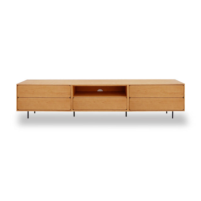 Mueble de TV de 240cm personalizado Roble Natural Cajones Extraíbles / Cajón Extraible / Cajones Extraíbles Apoyado sobre patas de acero Slowdeco