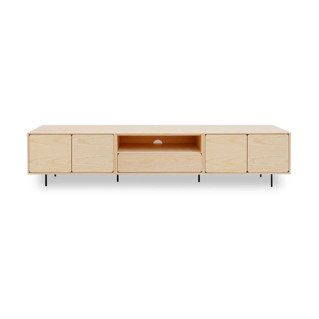 Mueble de TV de 240cm personalizado Natural Nórdico Puerta Abatible / Cajón Extraible / Puerta Abatible Apoyado sobre patas de acero Slowdeco