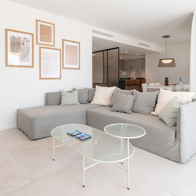 Mesa de Centro Ovalada Nix 120 Vidrio & Crema