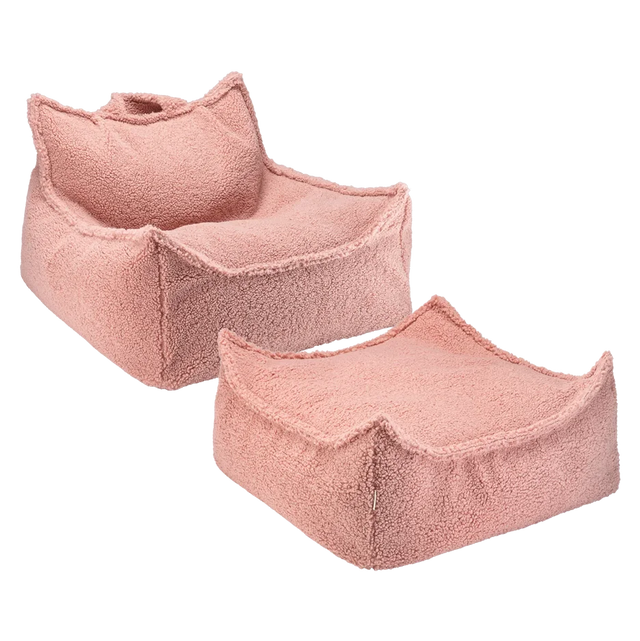 Silla de mochila de frijoles rosa de guayaba y set otomano