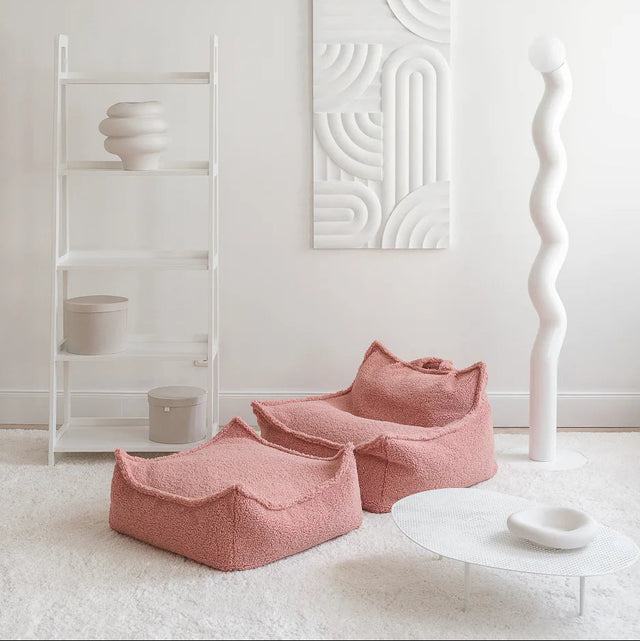 Silla de mochila de frijoles rosa de guayaba y set otomano