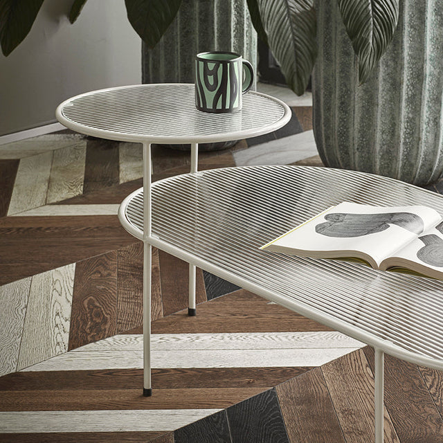 Mesa de Centro Ovalada Nix 120 Vidrio & Crema