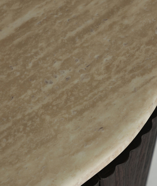 Vista detalle tapa mármol sintético Mueble TV Verona 200 cm blanco y marrón Kodu Homedesign Slowdeco