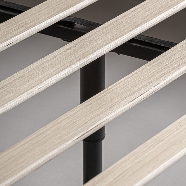 Vista estructura Cama Tapizada Pana Beige - colchon 150 cm lamas madera de pino Kodu Homedesign Slowdeco