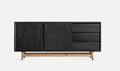 Vista frontal Aparador Thiers 180 cm en madera de mindi color negro y patas de madera contrachapada Kodu Homedesign Slowdeco