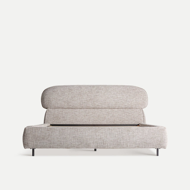 Vista frontal Cama Tapizada Sannes Beige - lamas madera de pino Kodu Homedesign Slowdeco