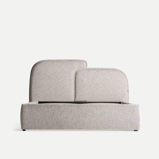 Vista frontal Cama Tapizada Verna Gris Jaspeado - lamas de madera de pino Kodu Homedesign Slowdeco