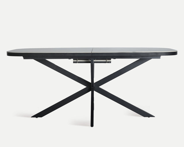 Vista frontal Mesa de Comedor Extensible Rectangular Droux 180 - 220 cm con estructura de hierro y tapa en madera DM y cerámica  Kodu Homedesign Slowdeco