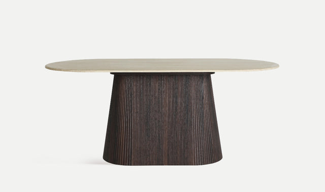 Vista frontal Mesa de Comedor Ovalada Verona 180 cm blanca marrón Kodu Homedesign Slowdeco