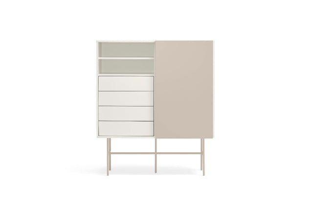 Vista frontal Mueble Auxiliar Nube 120 cm estructura blanca y puerta corredera arena Teulat Slowdeco