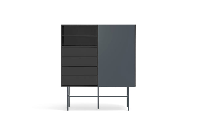 Vista frontal Mueble Auxiliar Nube 120 cm estructura negra y puerta corredera gris antracita Teulat Slowdeco