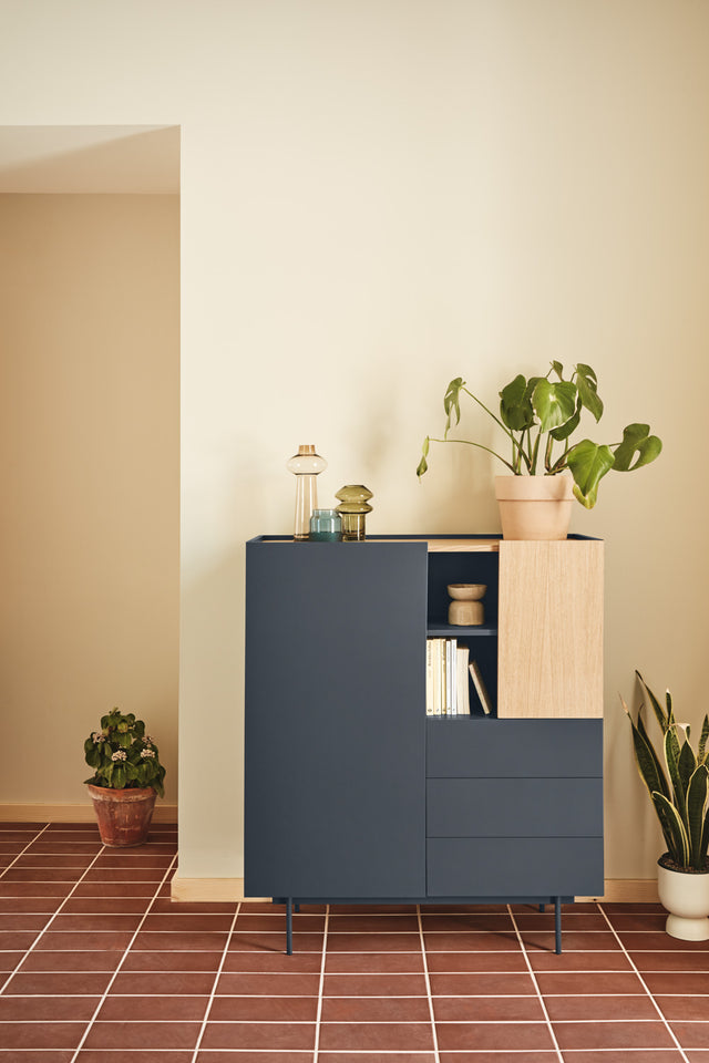 Vista frontal Mueble Auxiliar Otto 100 Roble Gris Antracita entrada recibidor pasillo Teulat Slowdeco