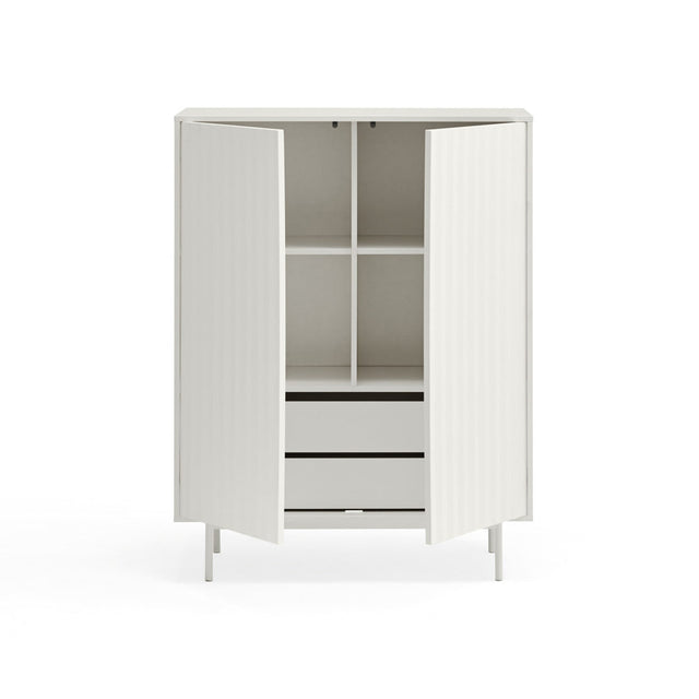 Vista frontal Mueble Auxiliar Sierra 97 cm Blanco puertas abiertas Teulat Slowdeco