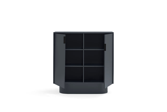 Vista frontal Mueble Auxiliar Totem 110 cm gris antracita puertas abiertas Teulat Slowdeco