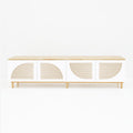 Mueble TV de diseño en madera natural en salón nórdico con luz natural