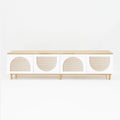 Mueble TV de diseño en madera natural en salón nórdico con luz natural
