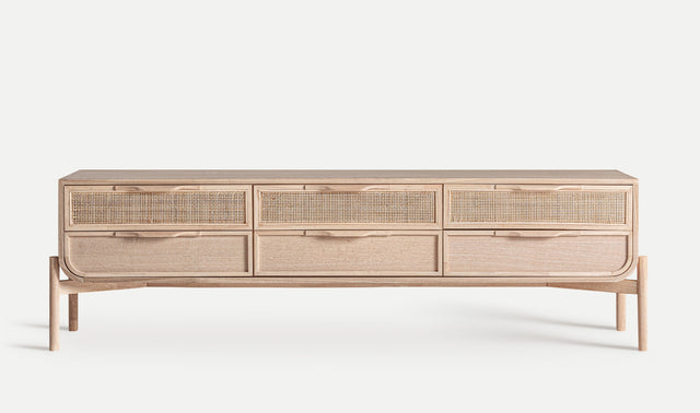 Vista frontal  Mueble TV Weurtz 170 cm Fresno & Ratán beige cajones Kodu Homedesign Slowdeco