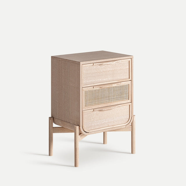 Vista lateral Mesita de Noche Weurtz 52 cm Fresno & Ratán Kodu Homedesign Slowdeco